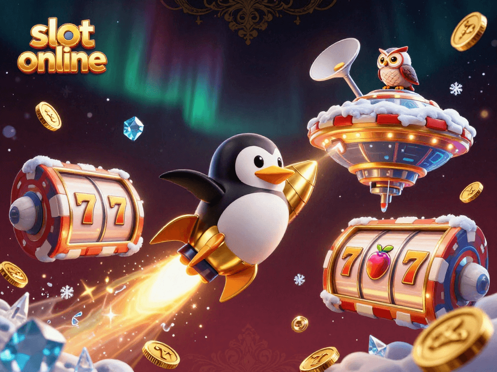 Menangkan di slot online dengan penguin emas meluncur ke stasiun kasino penuh simbol keberuntungan.