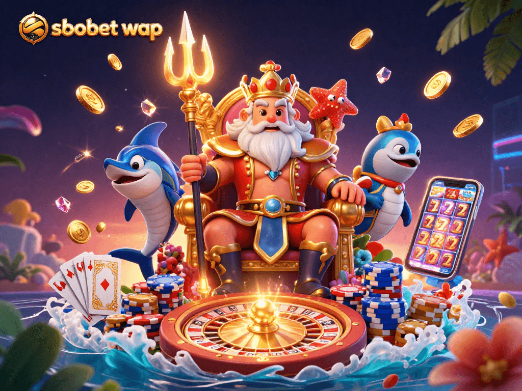 Spin the reels and win big with sbobet wap in this vibrant casino-themed digital art.