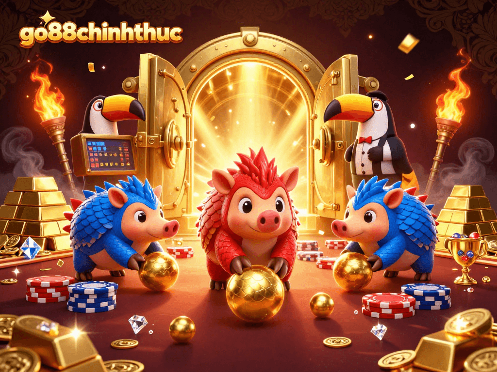 Experience thrilling gambling action with go88chinhthuc as cartoon pangolins duel in gold!