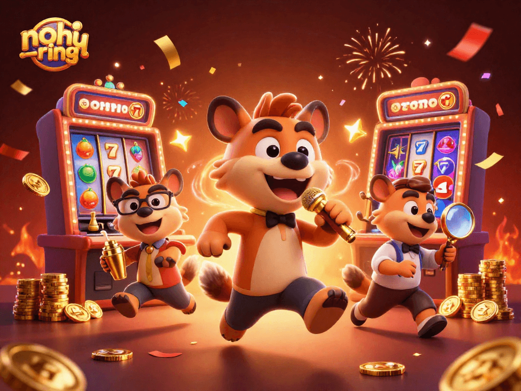 Experience the excitement of nohu-ring by watching hyenas enjoy slot wins at a vibrant casino.