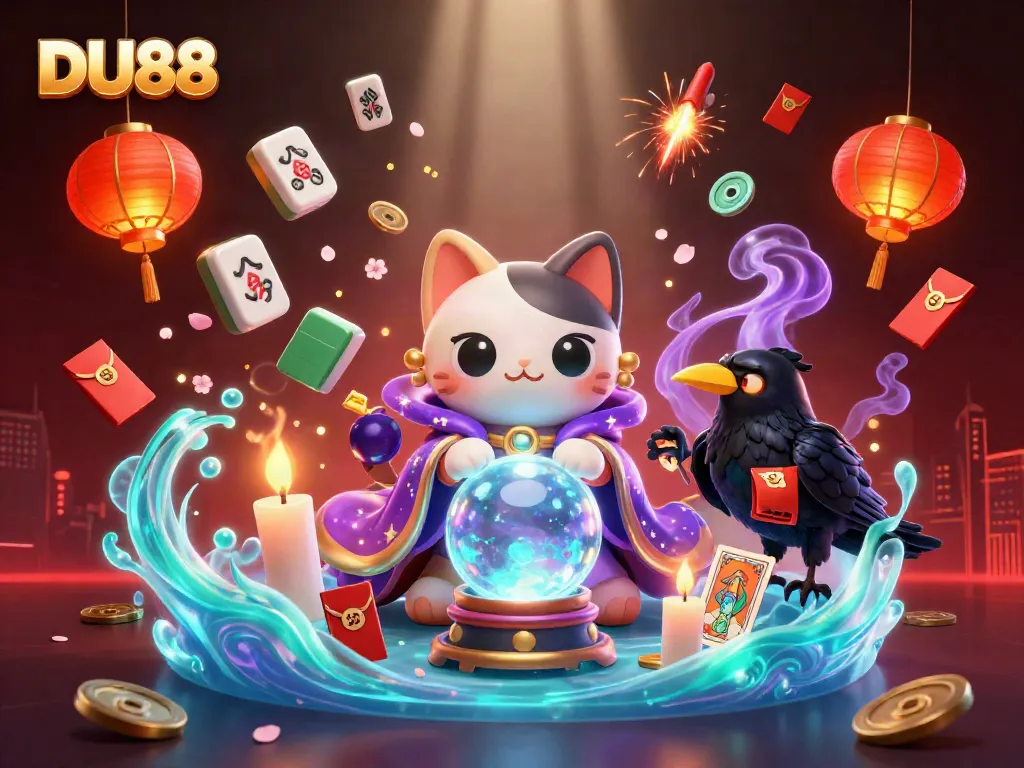 Engage with DU88's vibrant casino world featuring mystical characters in a dynamic 3D illustration.