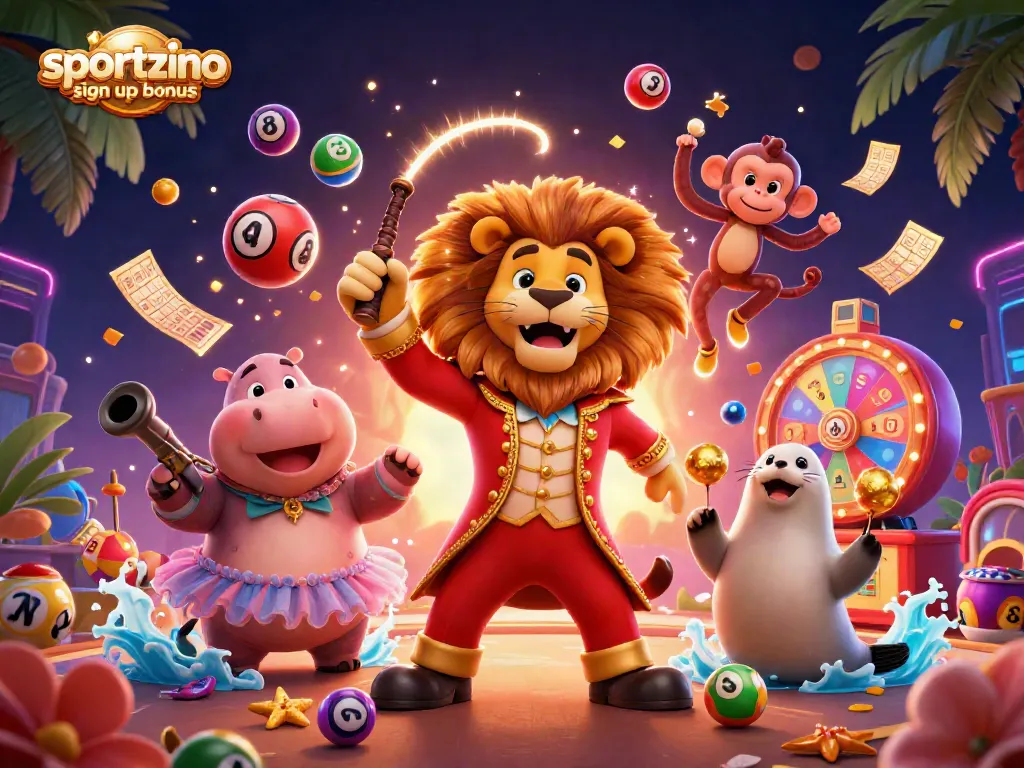 Engage with the sportzino sign up bonus through vibrant casino-themed characters and dynamic gaming elements.
