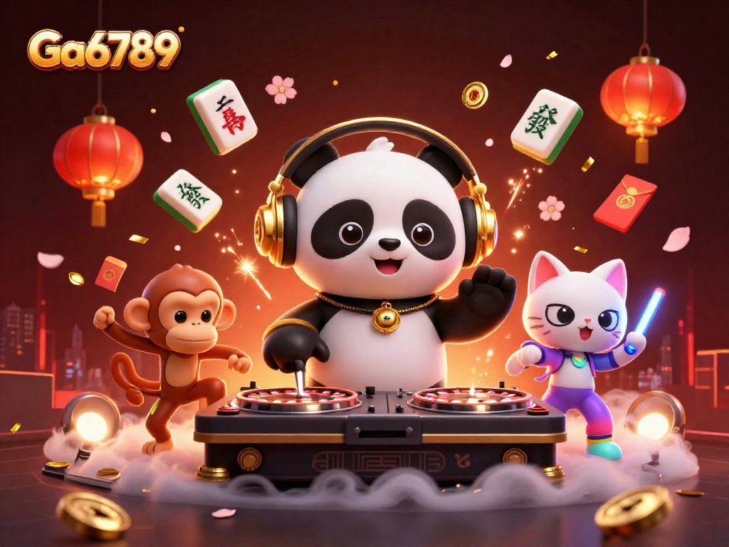 Experience the exciting scene at Ga6789 casino with vibrant characters and floating mahjong tiles.