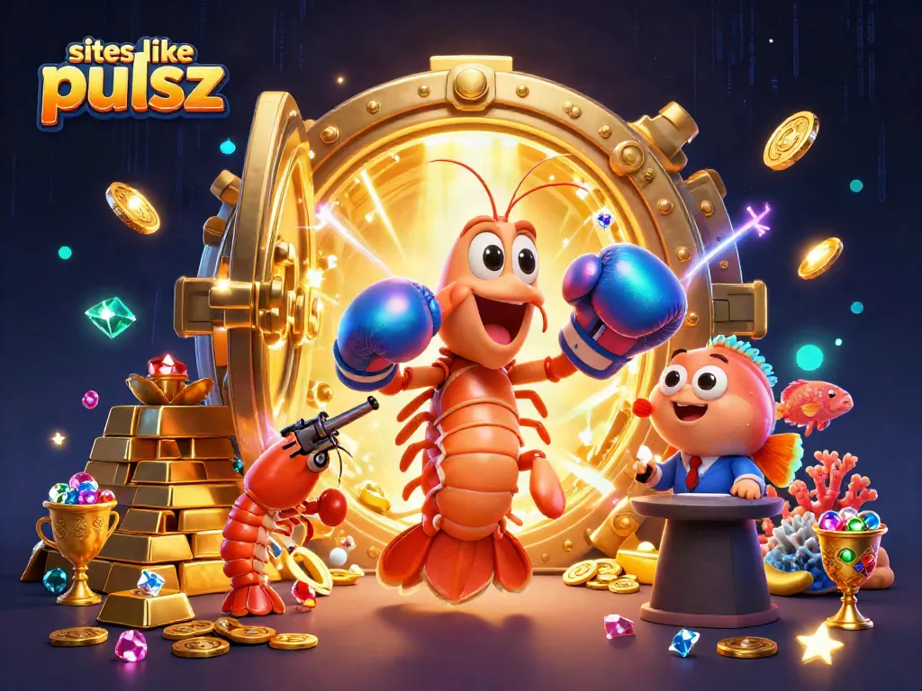 Win exciting prizes at sites like pulsz with a vibrant casino atmosphere featuring dynamic characters and treasures.