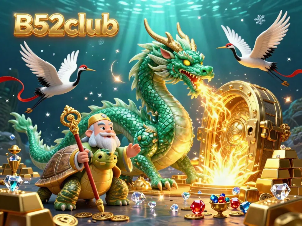 Engage with the B52club legend featuring a jade dragon, turtle sage, and lucky cranes amidst gold treasures.