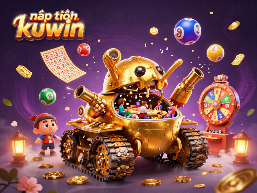 Nạp tiền kuwin in a vibrant scene featuring a golden beetle tank casino with lots of dynamic gambling elements.
