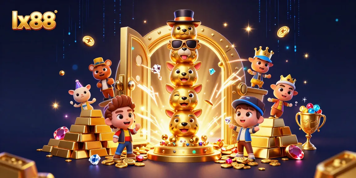 Play at lx88 casino with enchanting animated totem pole and golden treasures surrounding players.