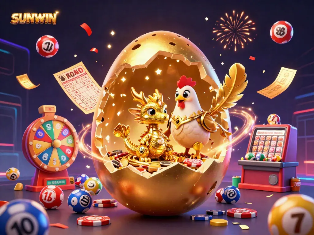 SUNWIN platform showcases a vibrant scene with a golden dragon and dynamic casino elements.