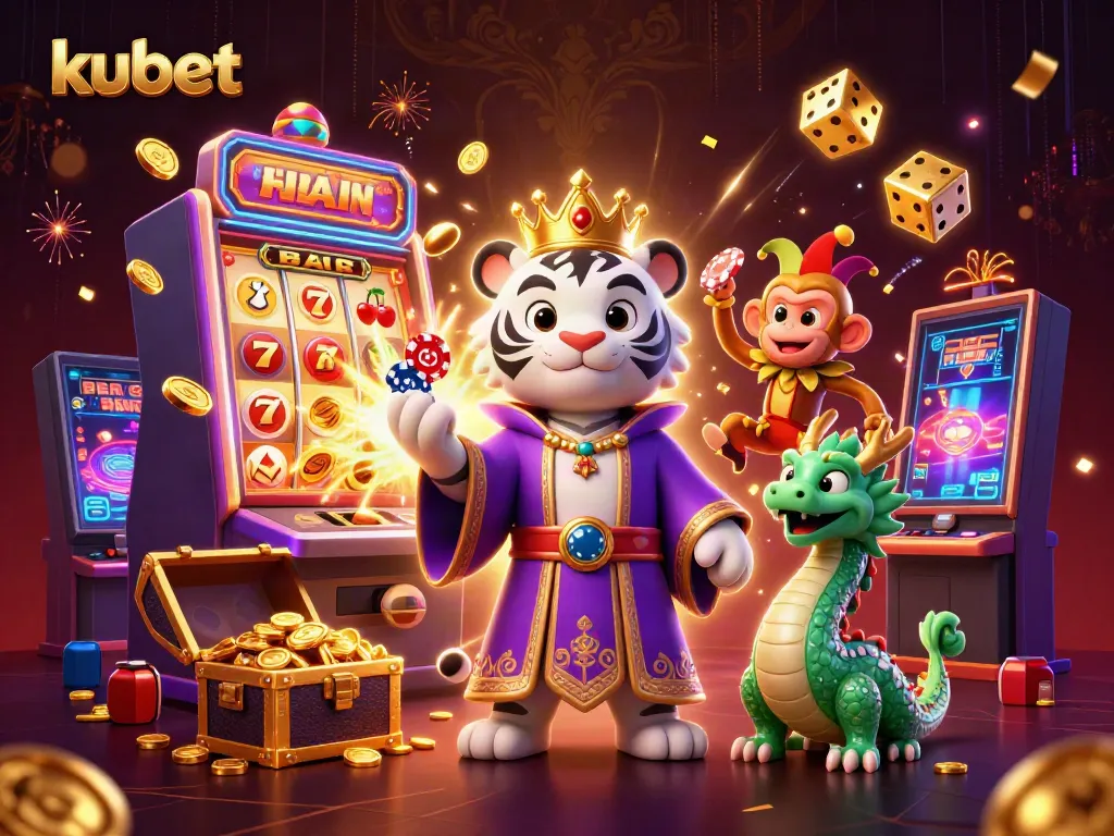 Experience the thrill of kubet with an animated scene showcasing vibrant casino elements and characters.