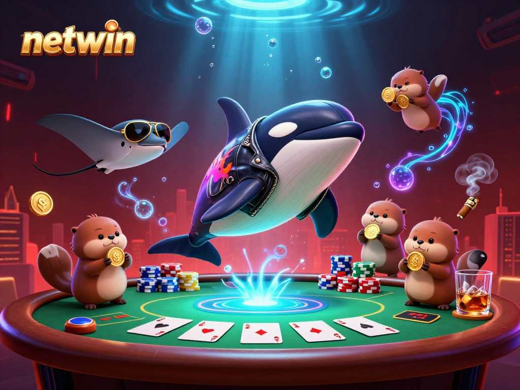 Join netwin's fun adventure with a dynamic orca, stingray, and otters playing poker!