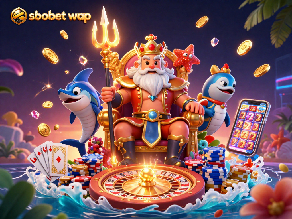 Spin the reels and win big with sbobet wap in this vibrant casino-themed digital art.