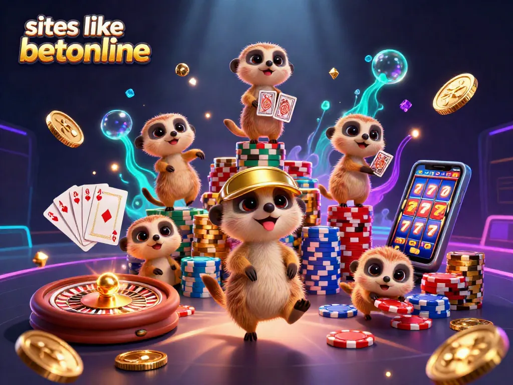 Experience thrilling gameplay at sites like betonline with energetic meerkats in a vibrant casino scene.