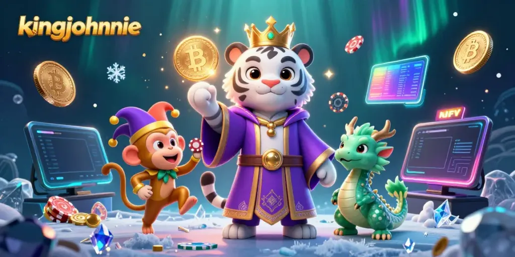 Play the kingjohnnie casino games featuring a royal tiger and other whimsical characters.