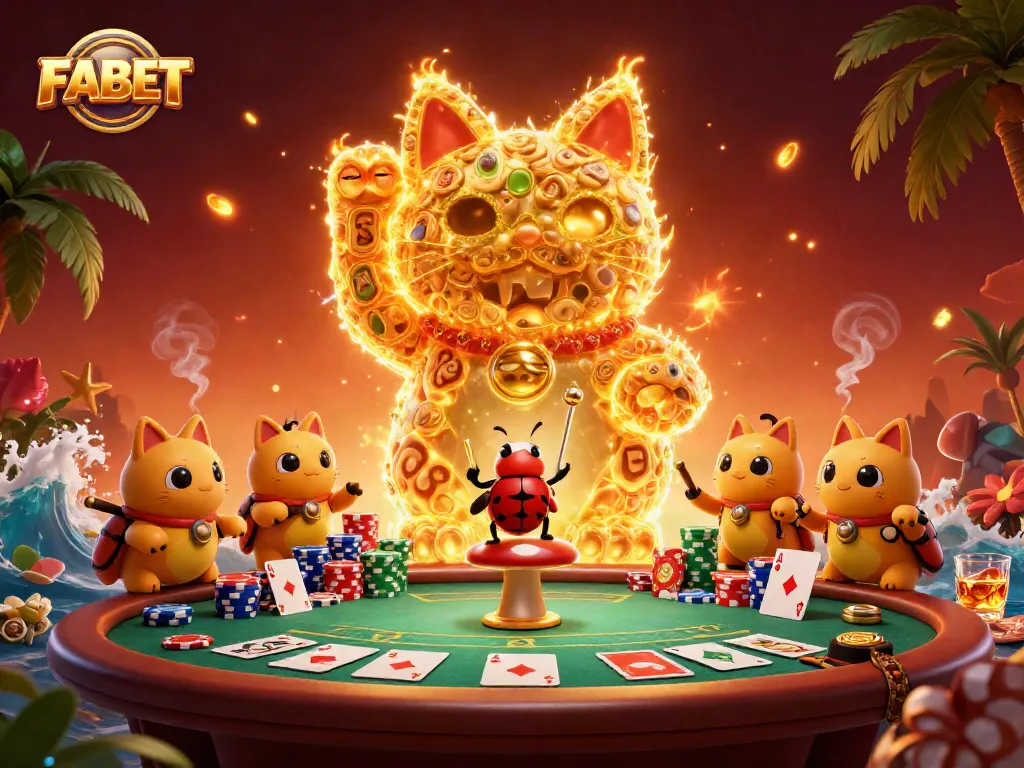 Engage with FABET and experience vibrant casino elements in this dynamic 3D artwork.