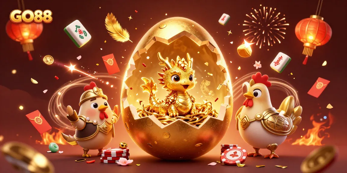 Play exciting games at GO88 with vibrant gold dragon and festive casino elements.