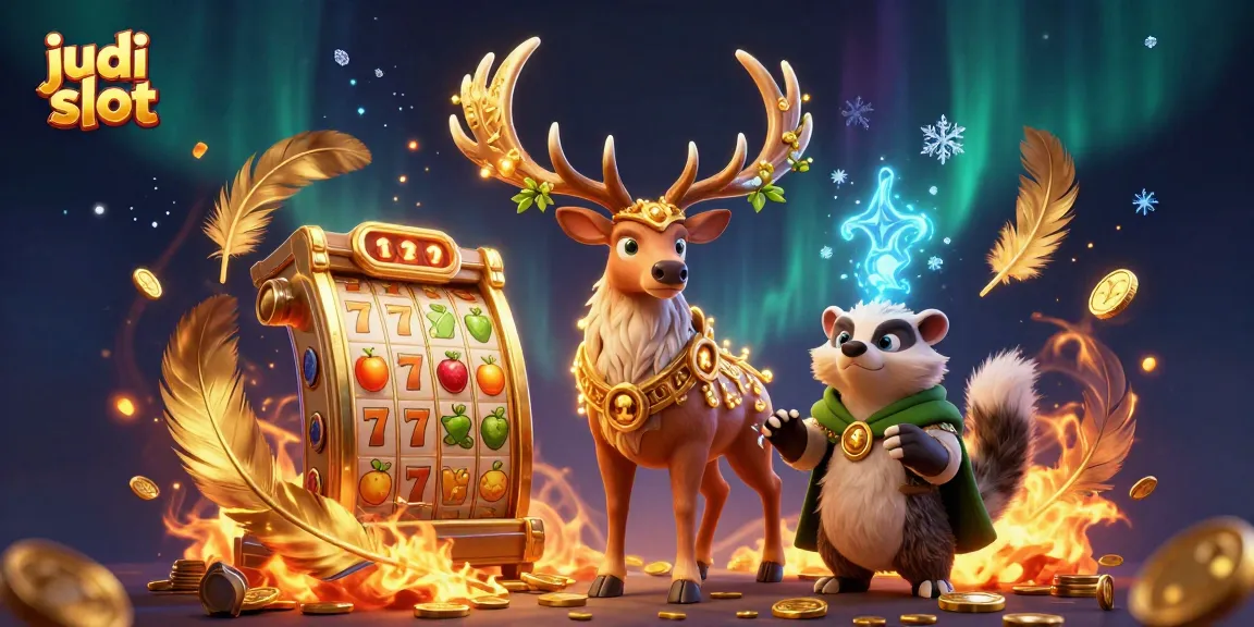 Permainan judi slot dengan simbol keberuntungan dan koin emas, meraih jackpot maksimal!