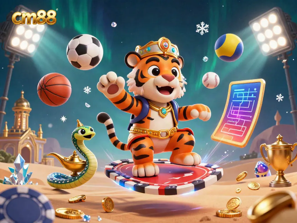 Experience thrilling gameplay with cm88 in vibrant 3D, featuring a charismatic tiger sultan amid dynamic gaming elements.