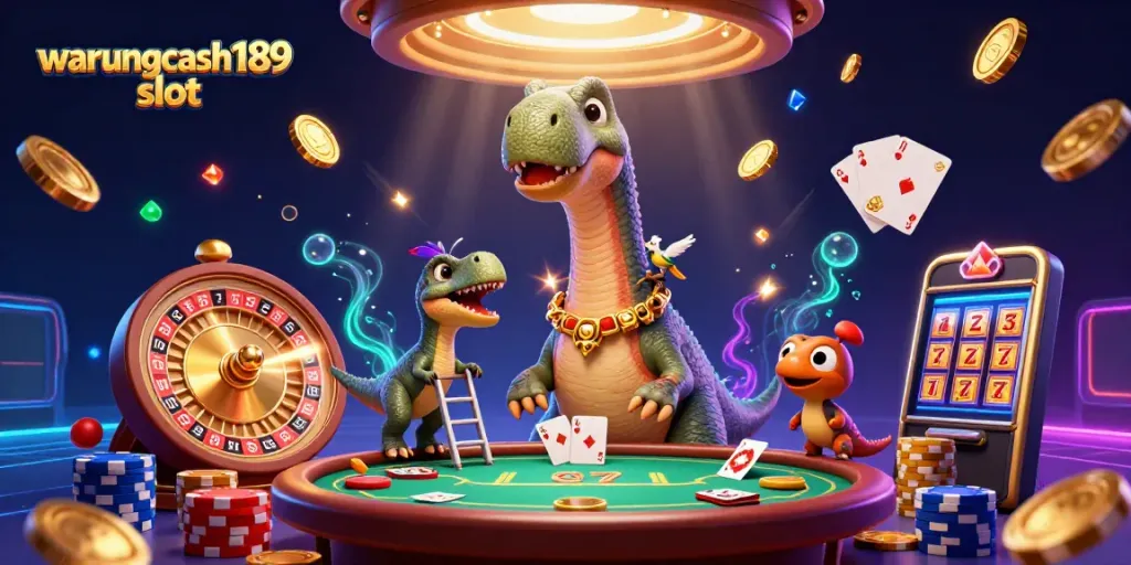 Experience the thrill of warungcash189 slot with a vibrant 3D casino scene of delightful characters and game elements.