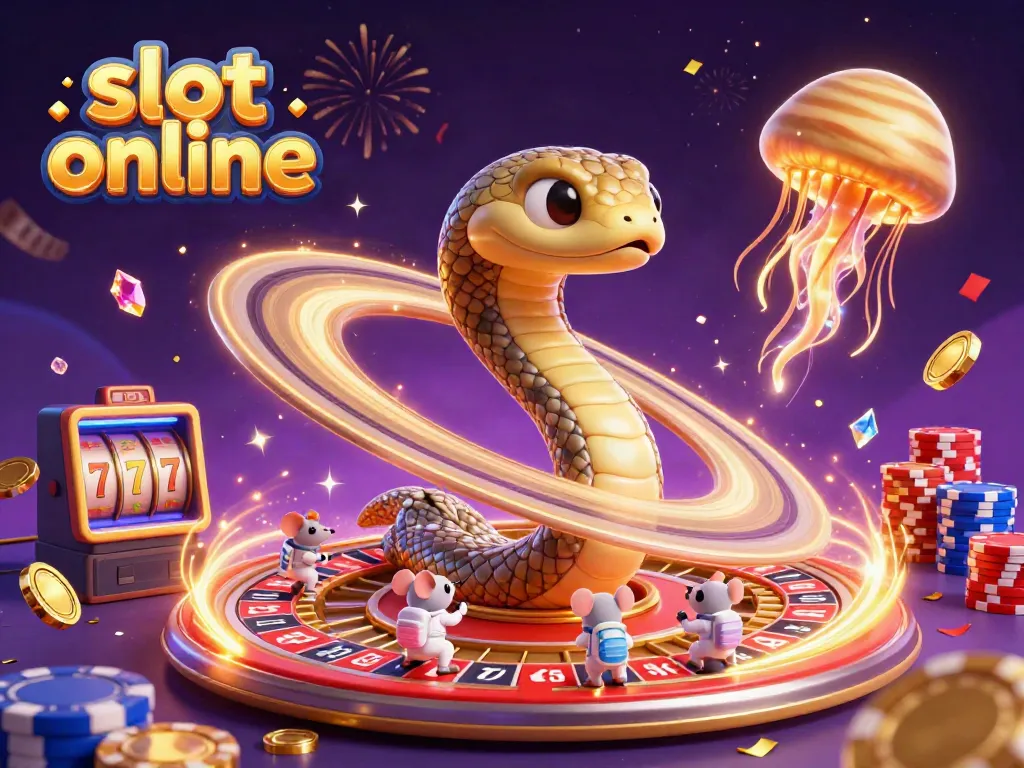 Engage with slot online action as astronauts gamble around a cosmic roulette wheel.