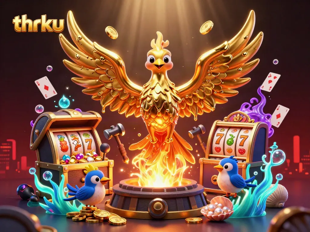 Spin and win with the thrilling golden phoenix from thrku, surrounded by vibrant casino elements.
