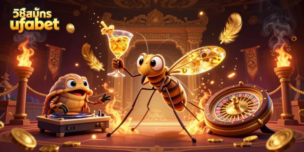 Experience วิธีสมัคร ufabet with our engaging 3D casino illustration showcasing unique characters.