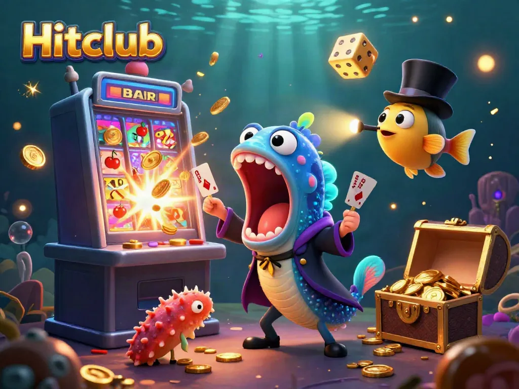 Hitclub themed illustration showcasing a magical underwater casino scene with enchanting sea creatures.
