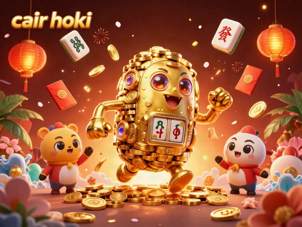 Menangkan permainan di cair hoki dengan ilustrasi golem emas dan simbol judi yang memikat.