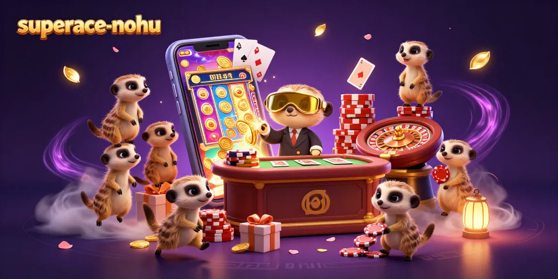 Experience thrilling action with superace-nohu as meerkats engage in lively casino games, showcasing vibrant chips and games.
