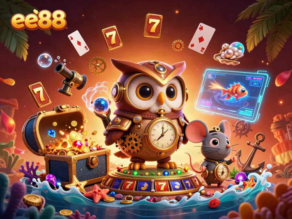 Experience exciting gaming moments with ee88 in a vibrant 3D casino illustration.