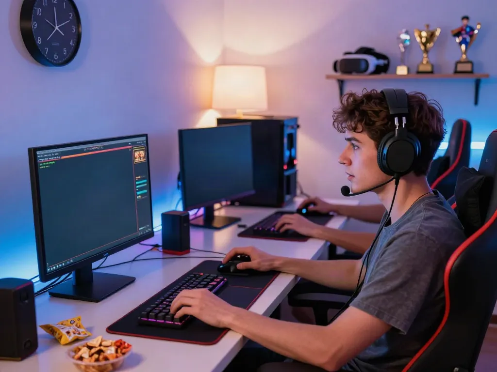 Akunjp gaming scene with a player immersed in intense slot game action at home