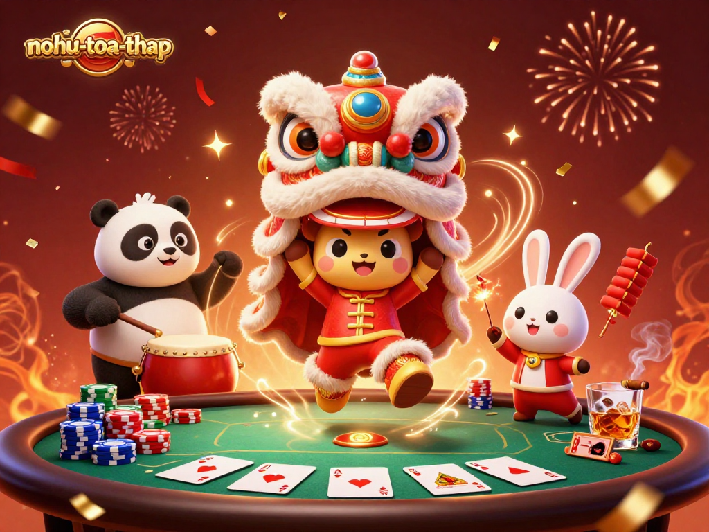 Experience the excitement of nohu-toa-thap with stunning 3D characters in a vibrant casino scene.