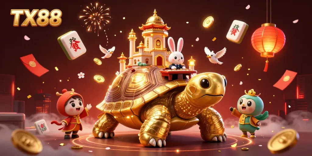 Experience excitement with TX88 at a golden tortoise casino, featuring dynamic gaming elements.