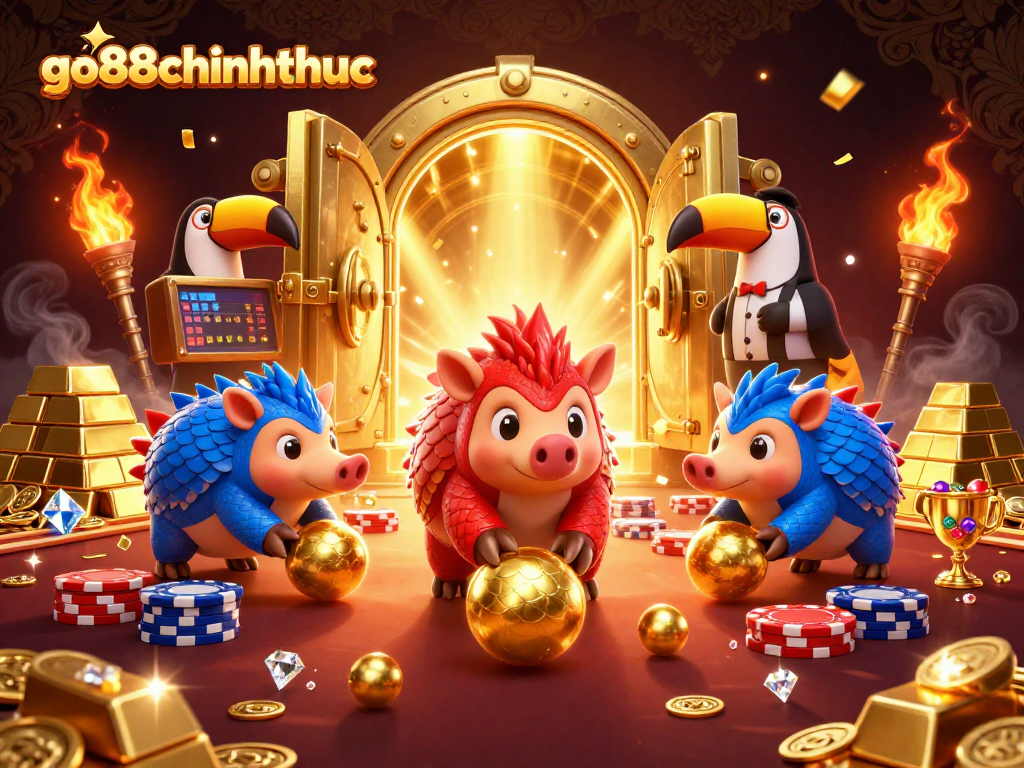 Experience thrilling gambling action with go88chinhthuc as cartoon pangolins duel in gold!