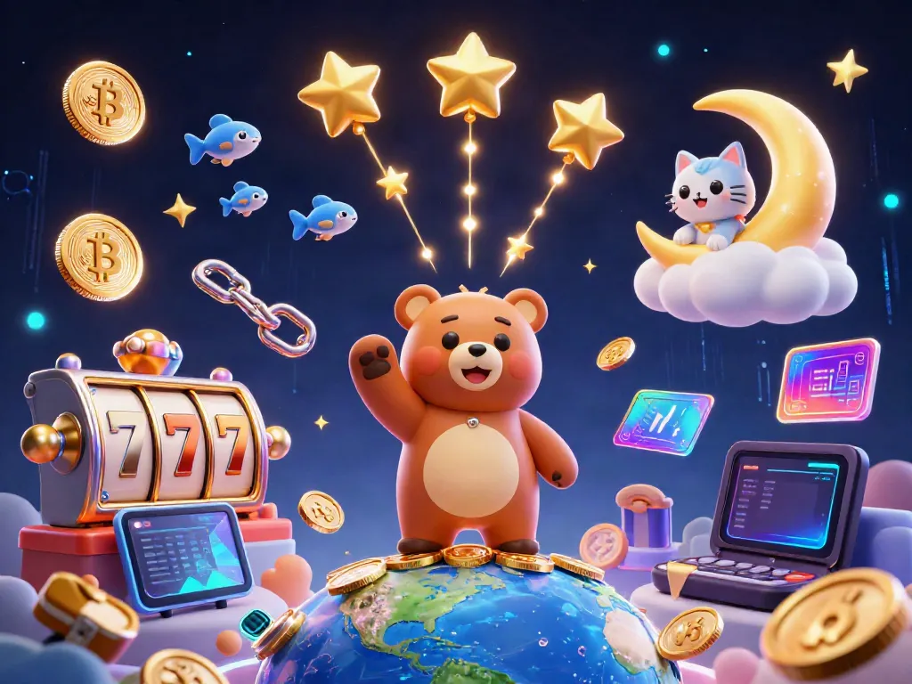 Engage in thrilling slot gameplay with a vibrant 3D casino scene showcasing a constellation bear and lucky symbols.