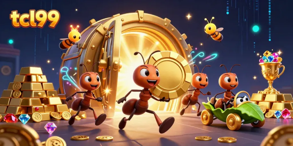 Engage with tcl99 in a thrilling cartoon heist scene featuring vibrant casino elements.
