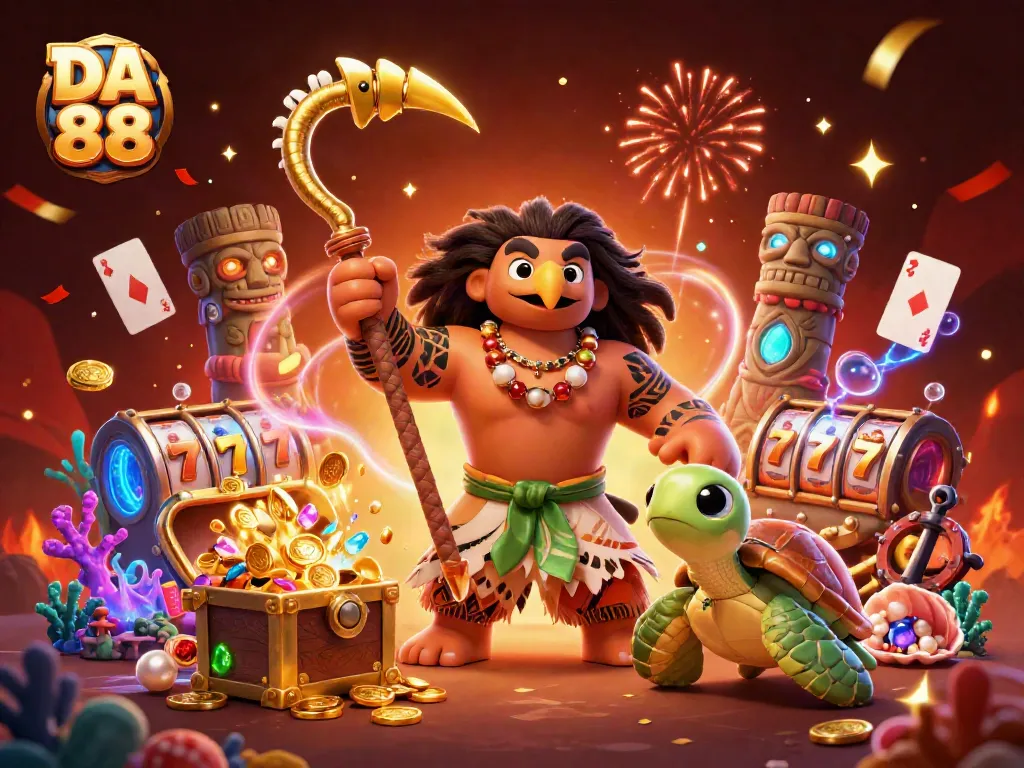 Engage with the dynamic adventures of DA 88's exciting casino games featuring vibrant characters and treasure.