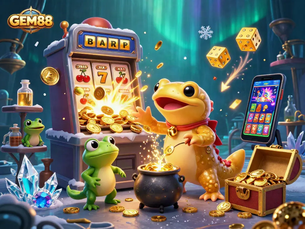 Spin the GEM88 jackpot with a golden salamander alchemist and dynamic casino elements.