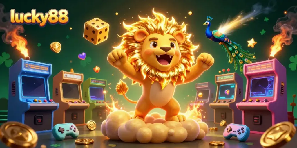 Experience winning thrills at lucky88 casino with vibrant gaming elements and golden visuals.