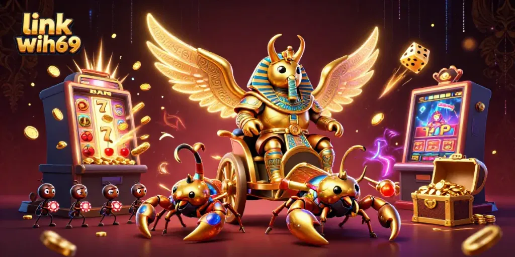 Mainkan game di link wih69 dengan ilustrasi fantastis kasino dan karakter siap menang.