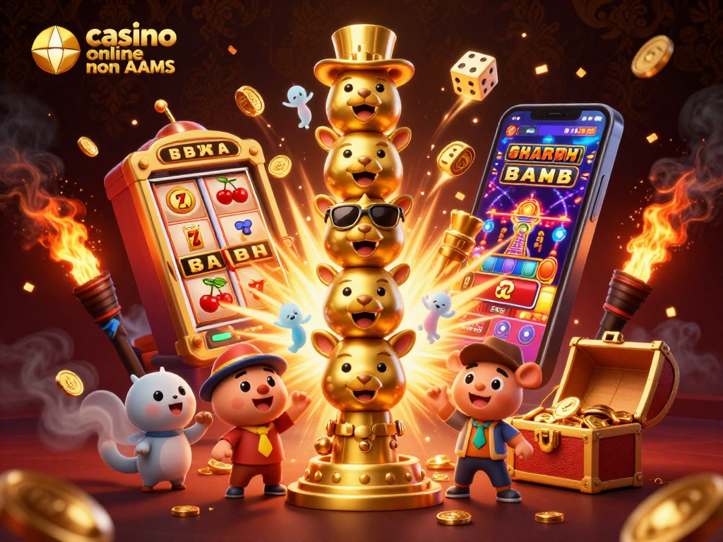 Giocando nei casino online non AAMS con un totem d'oro e una slot machine esplosiva di monete.