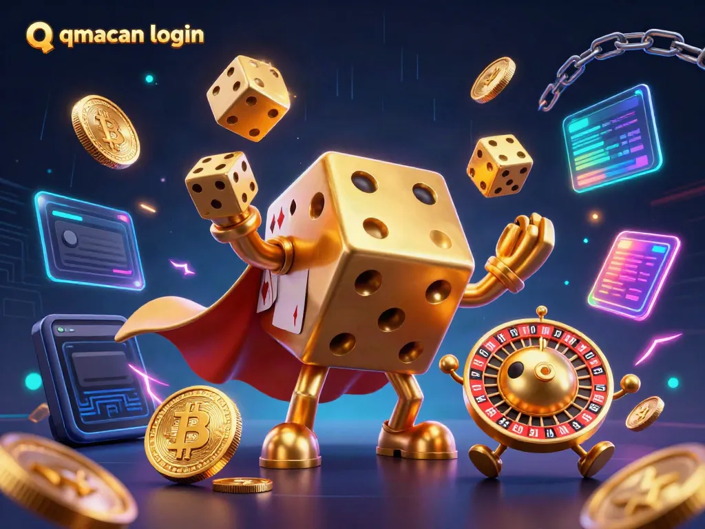 Engage with the vibrant casino scene showcasing the qqmacan login experience with lively characters and crypto elements.