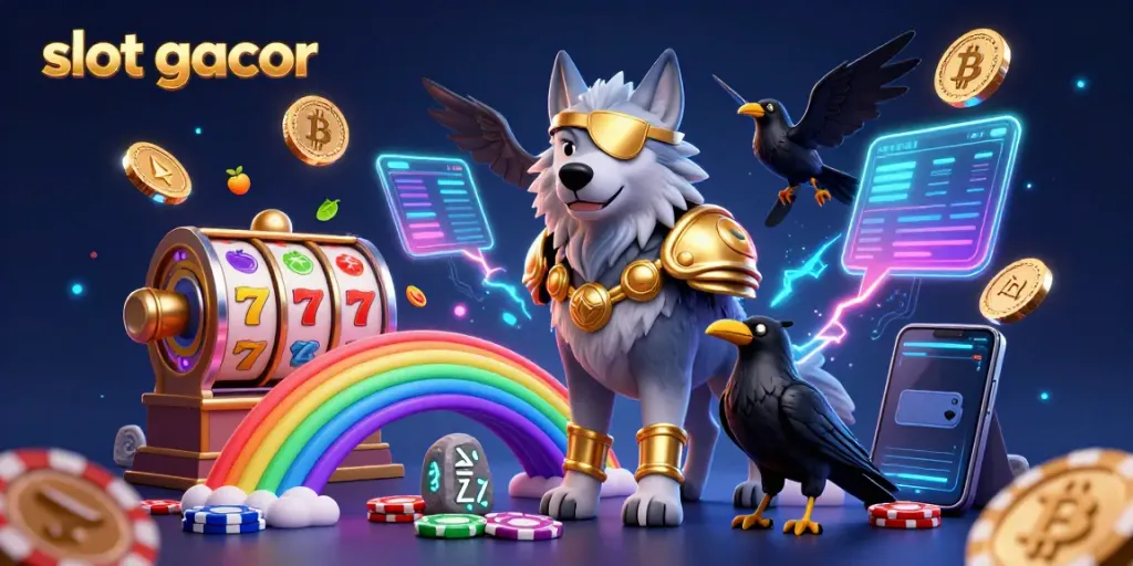 Experience thrilling slot gacor adventure with a magical casino scene featuring Odin and golden elements.