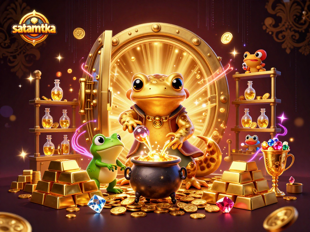 Sattamttka betting scene with a golden salamander alchemist, a bubbling cauldron, and sparkling treasure elements