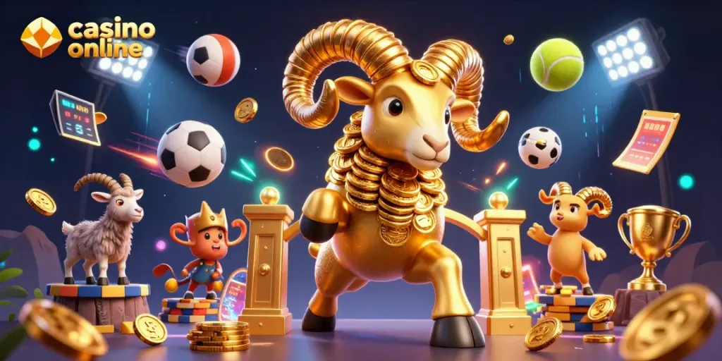 Permainan casino online yang mendebarkan dengan domba emas dan bola olahraga meluncur.