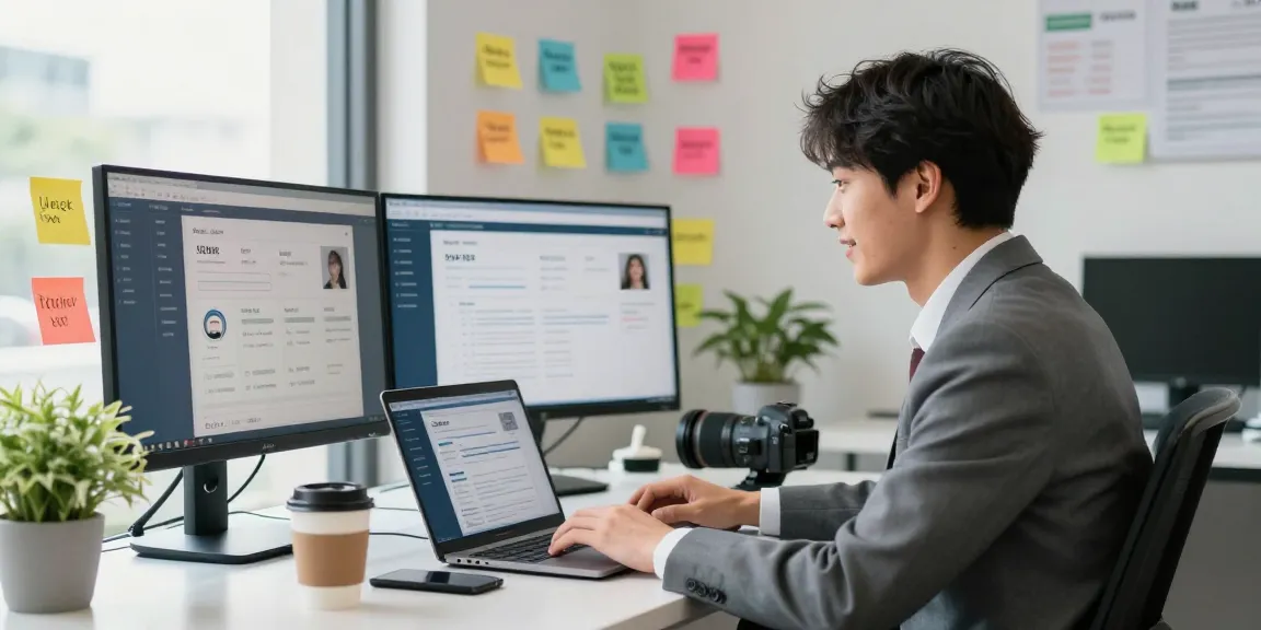 Engaged professional searching for job opportunities, หางาน in modern office environment.