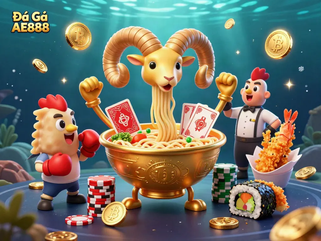 Engage in thrilling cockfighting action with Đá Gà AE888's vibrant characters and gambling elements.