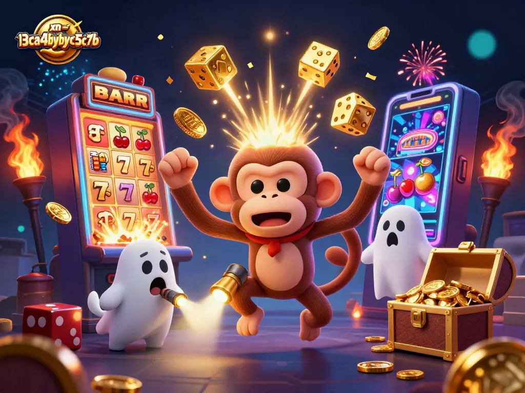Engage with the magical atmosphere of xn--l3ca4bybyc5c7b at a lively casino surrounded by golden treasures and playful antics.