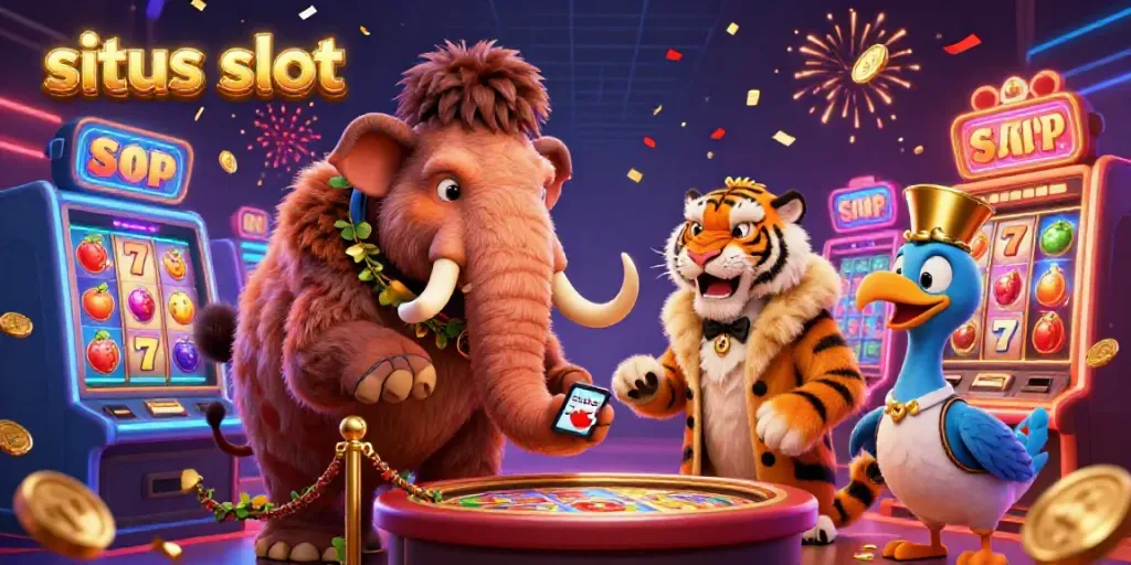 Experience the thrilling ambiance of situs slot gaming with vibrant characters and dynamic elements.