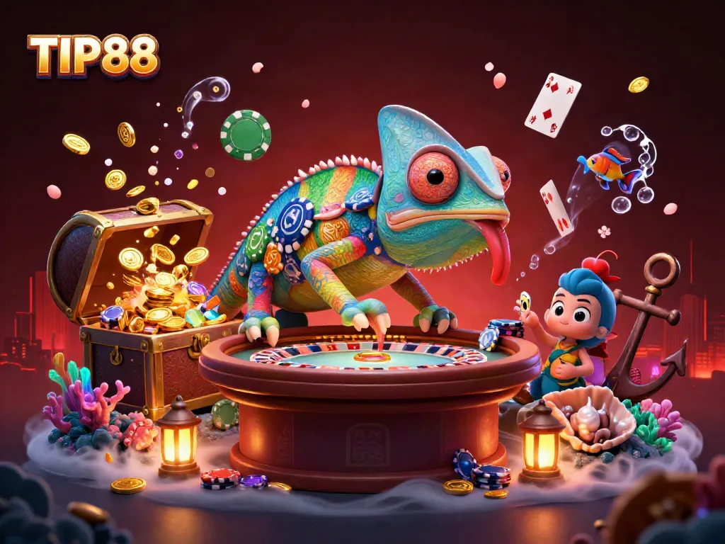 Experience the vibrant and engaging world of TIP88 with dynamic casino elements in this illustration.