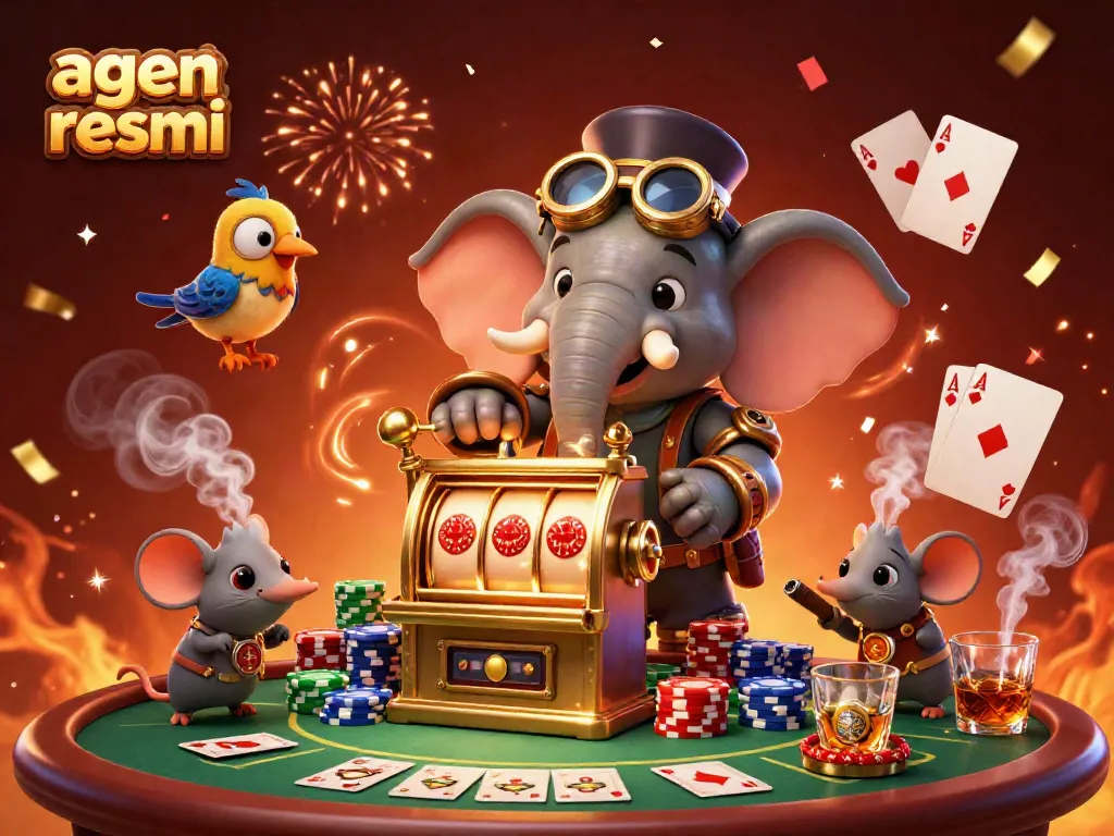 Slot mesin dengan karakter steampunk dan koin emas berjatuhan di agen slot resmi.